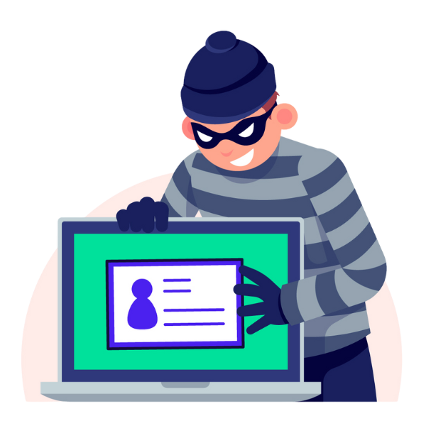 A Robber Attempting To Steal The Identity On The Laptop Screen