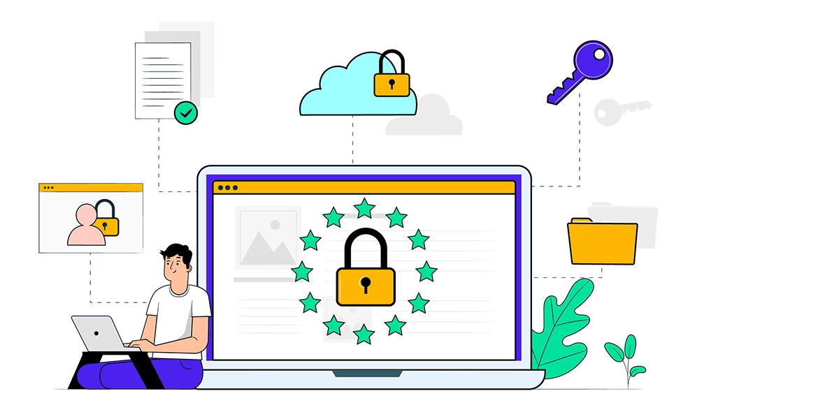 A person engaged with a laptop featuring a padlock, illustrating the importance of safeguarding information.